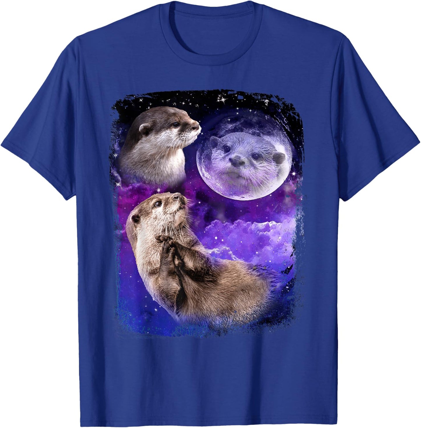 Funny Otter Lover Moon 3 Cute Otters Animals Meme Vintage T-Shirt - T-Shirt | Royal
