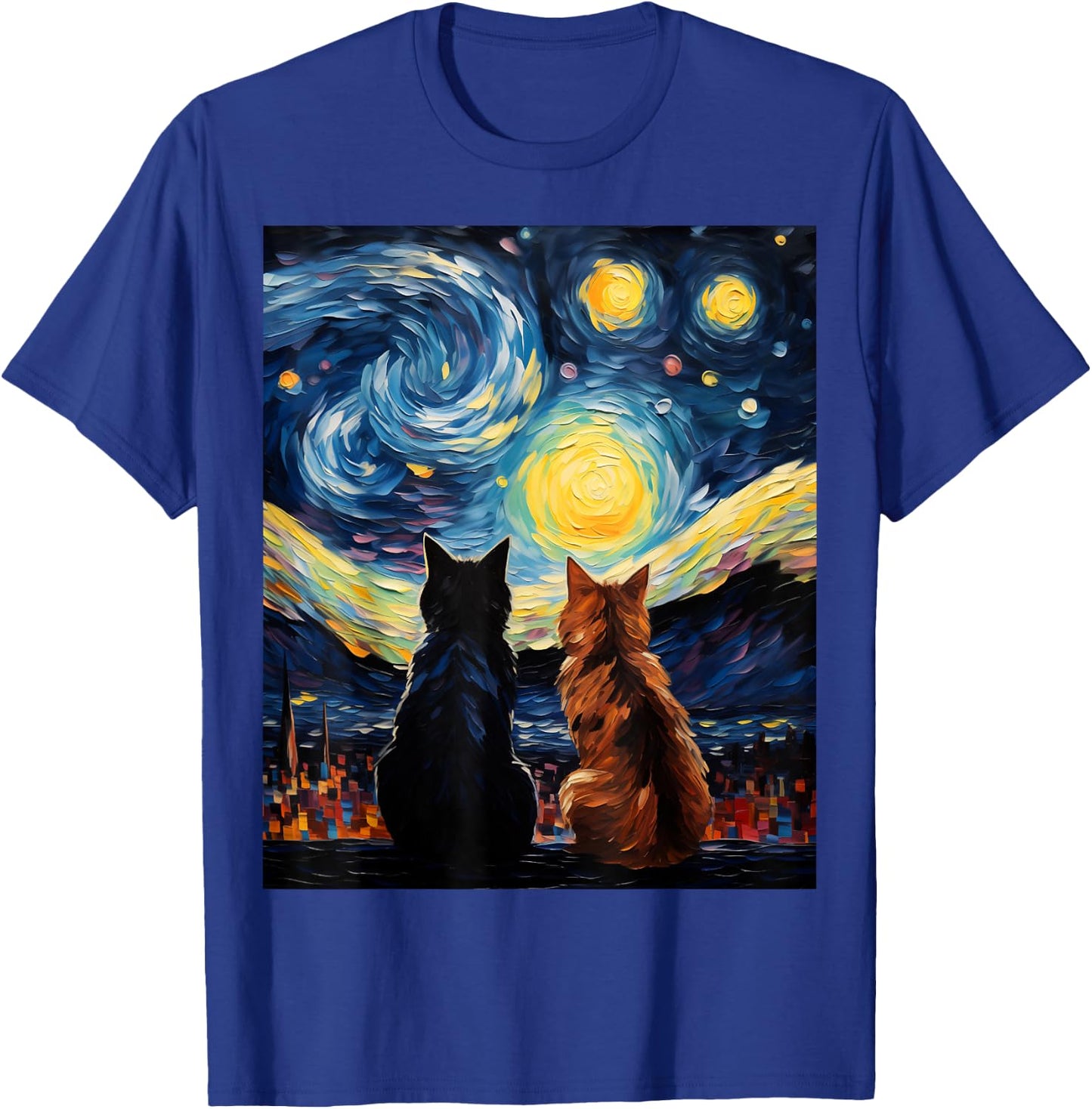 Funny Couples Cats Lover Starry Night Vincent van Gogh Cat Women Girls Kids T-Shirt - T-Shirt | Royal