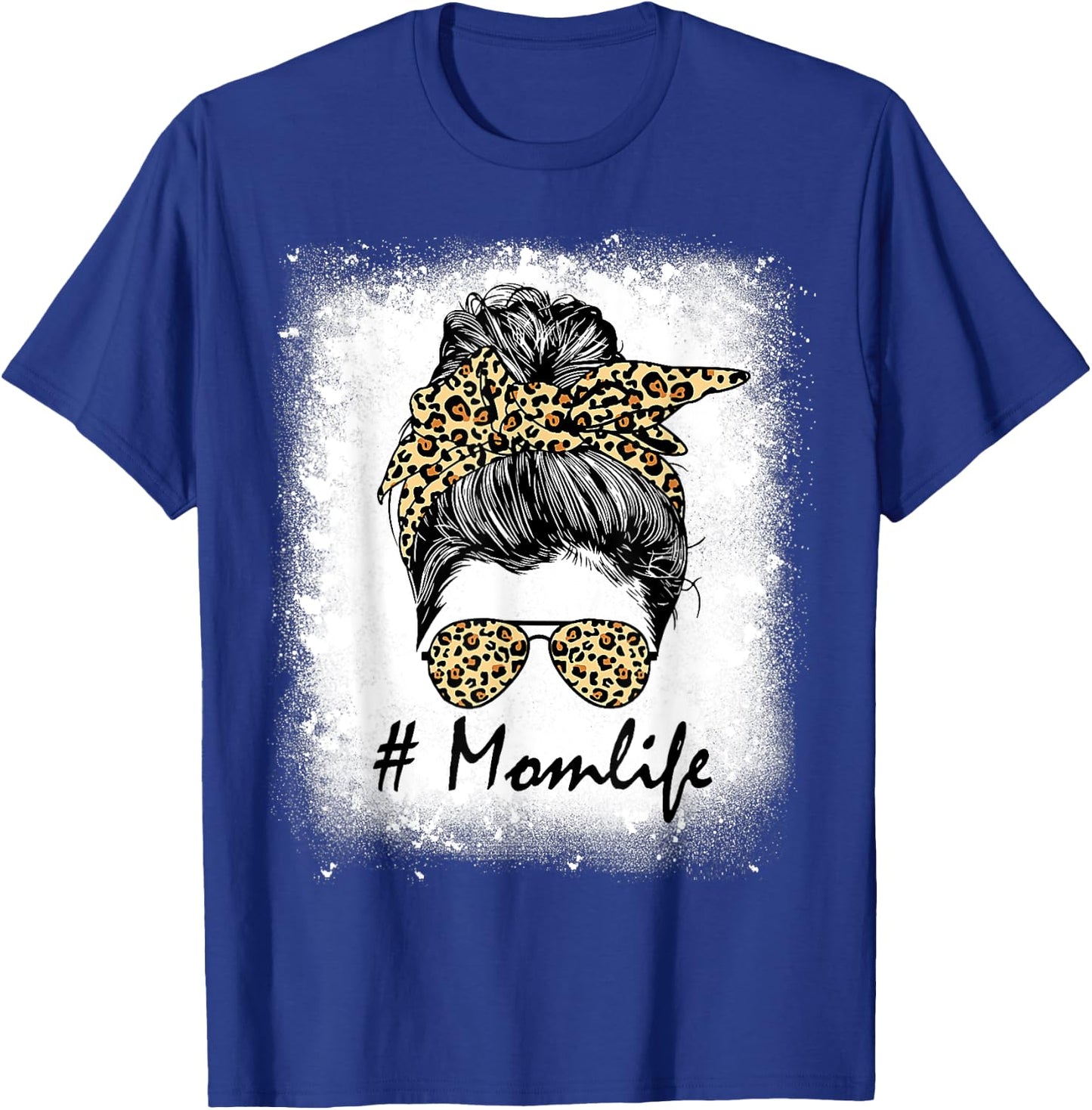 Mom Life Bleached Shirt Mom Life Leopard Messy Bun T-Shirt - T-Shirt | Royal