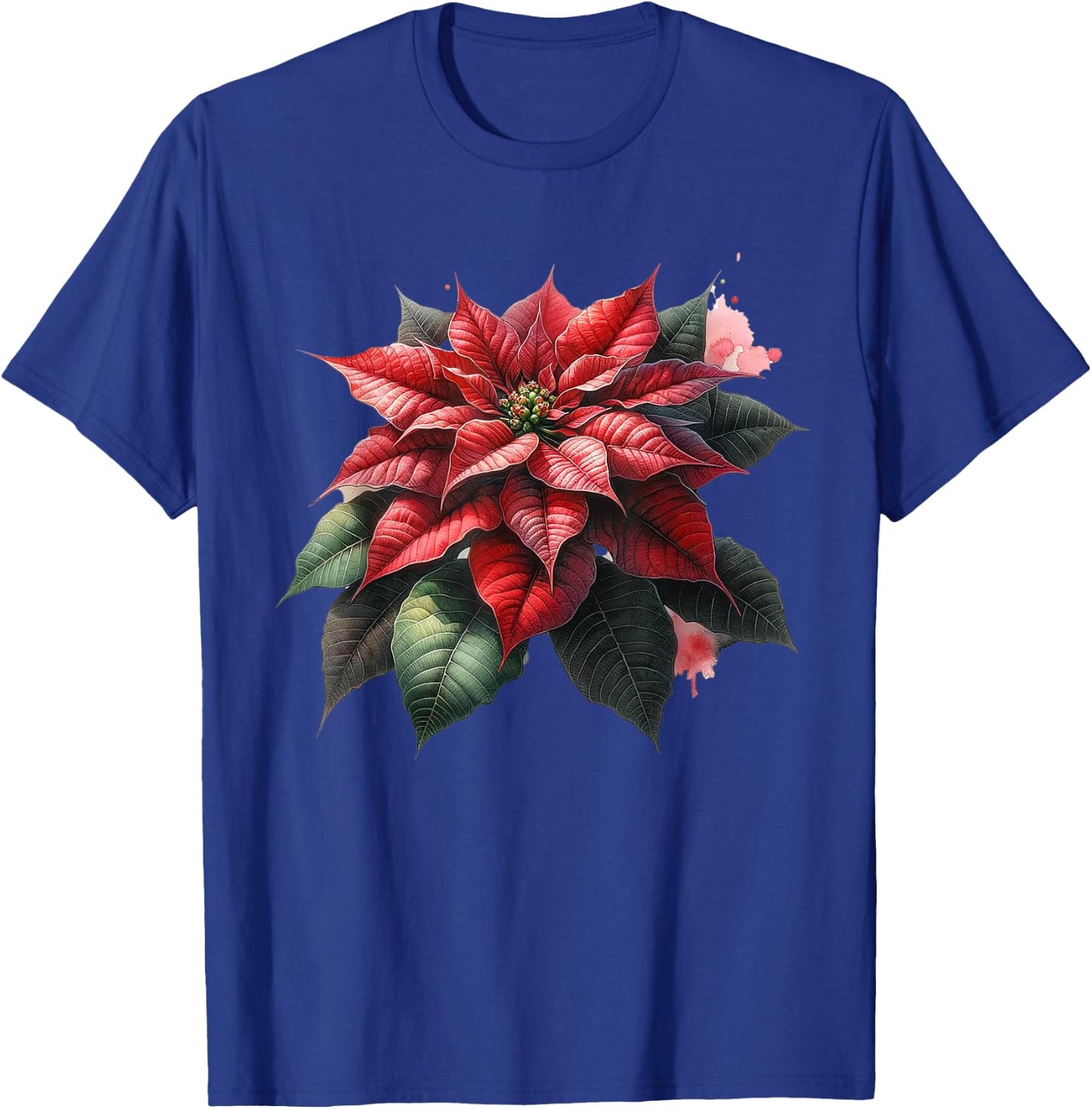 Poinsettia Watercolor Flower Holiday Christmas Graphics T-Shirt - T-Shirt | Royal