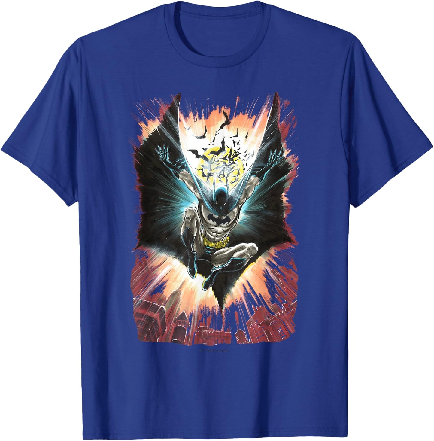 WB100 DC Comics The Batman Soaring Action Shot Sketch T-Shirt - T-Shirt | Royal
