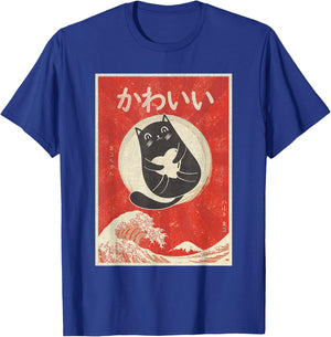 Retro Japanese Anime Cat Kawaii Japanese Word Women Girls Kids T-Shirt - T-Shirt | Royal