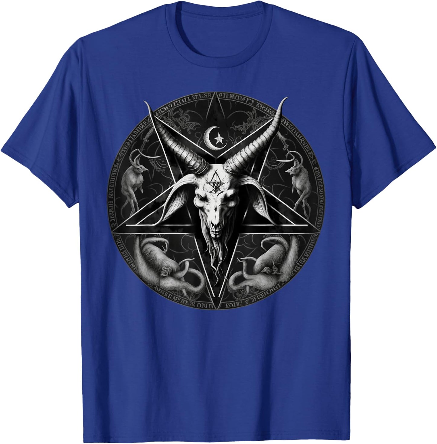 Satanic 666 Devil Occult on black and white Pentagram Goat T-Shirt - T-Shirt | Royal
