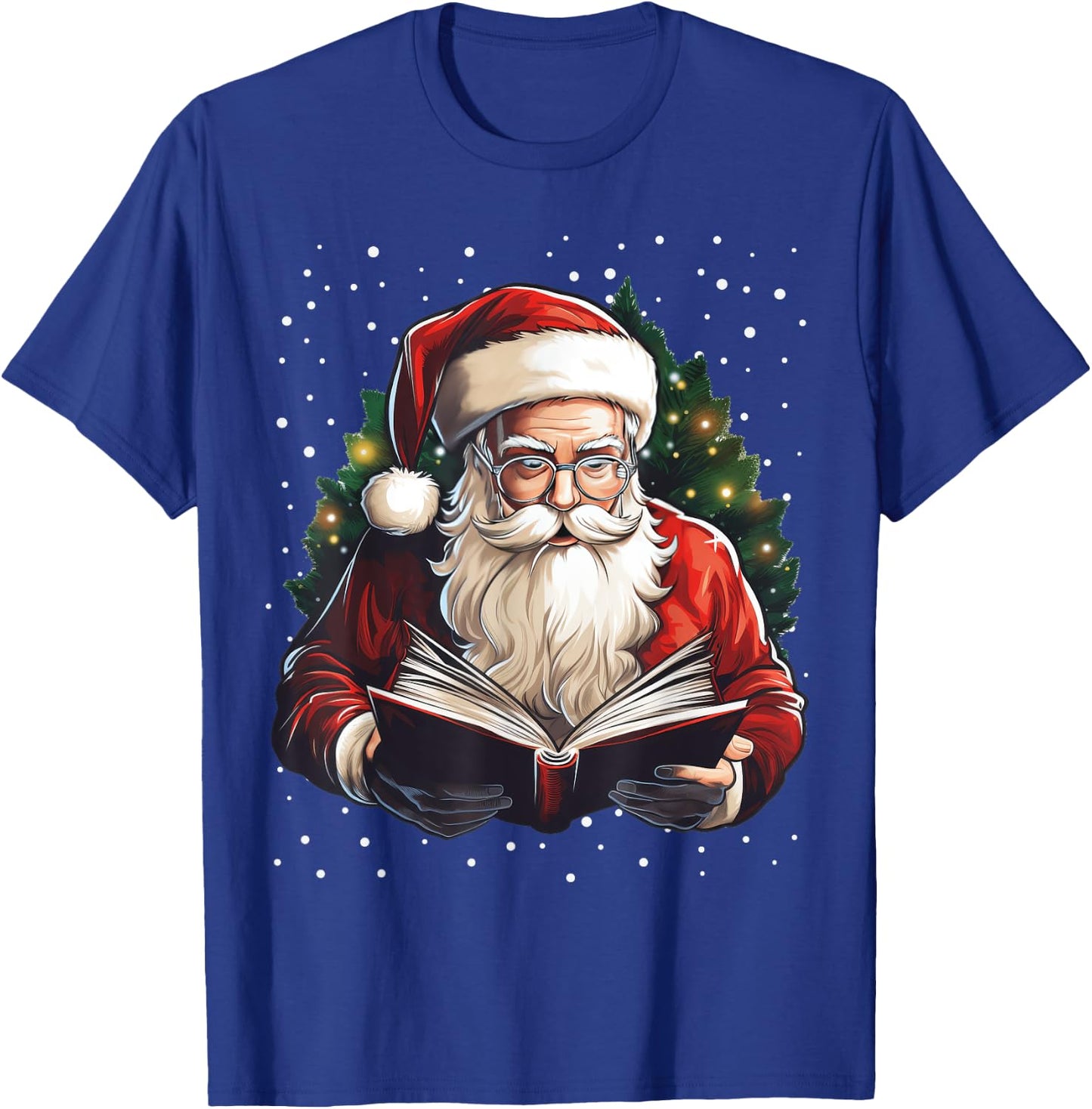 Santa Reading Book Bookworm Reader Bookish Christmas Tree T-Shirt - T-Shirt | Royal