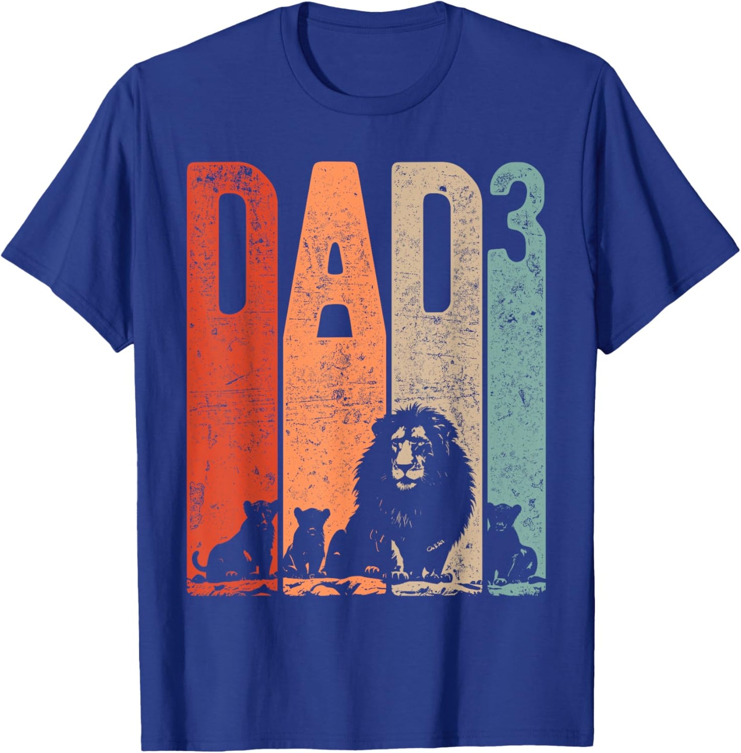 Papa Lion Cubs Father's Day Dad Squared Three Kids Retro T-Shirt - T-Shirt | Royal