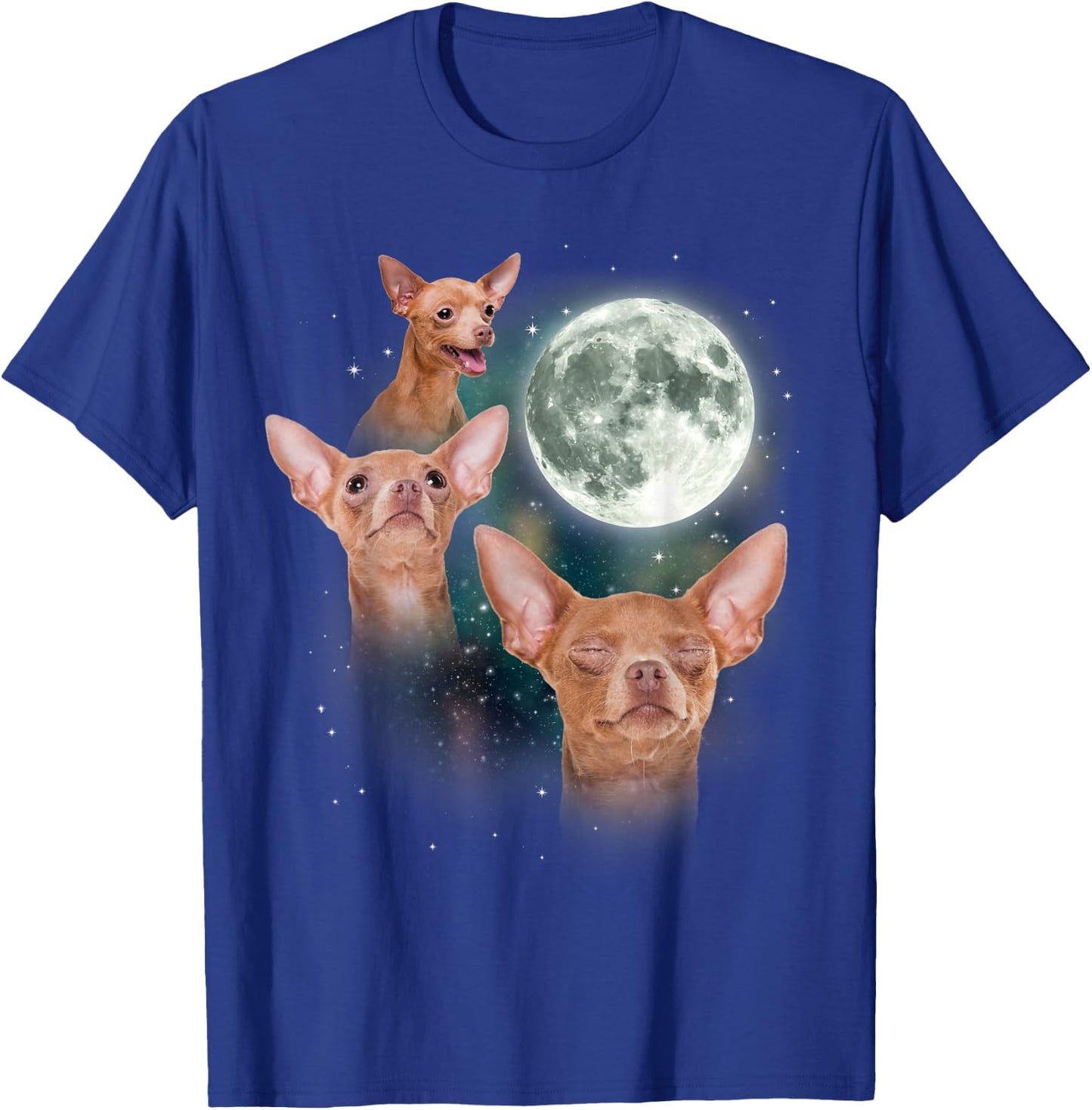 Three Chihuahua Moon 3 Dog Meme Funny Wolves Howling Parody T-Shirt - T-Shirt | Royal
