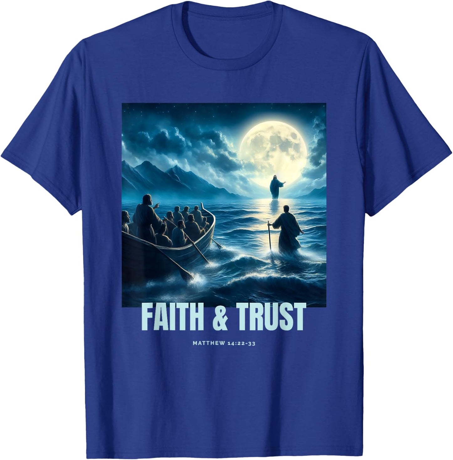 Faith Inspired Image Of Jesus Walking On Water T-Shirt - T-Shirt | Royal