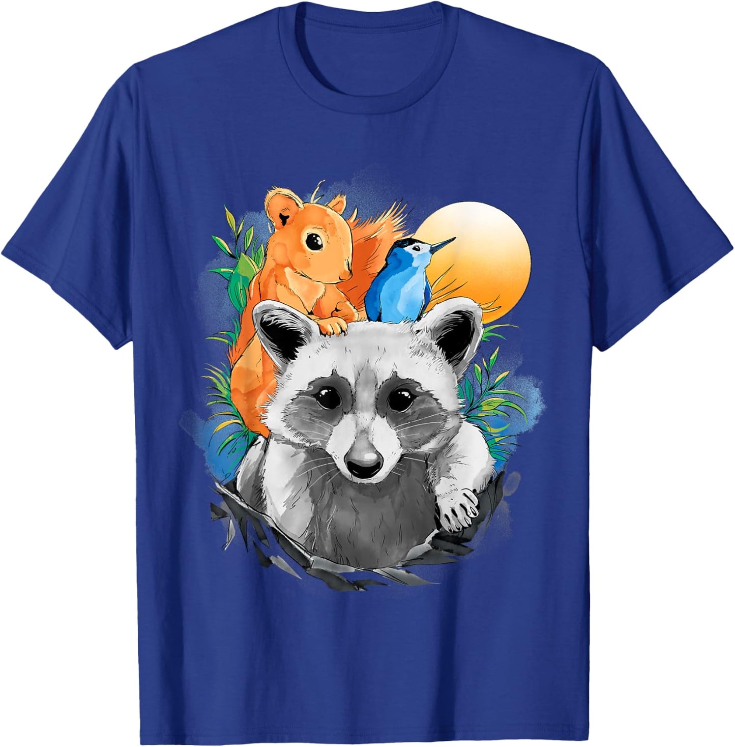Raccoon Squirrel Animal Print Bird Design Animals T-Shirt - T-Shirt | Royal