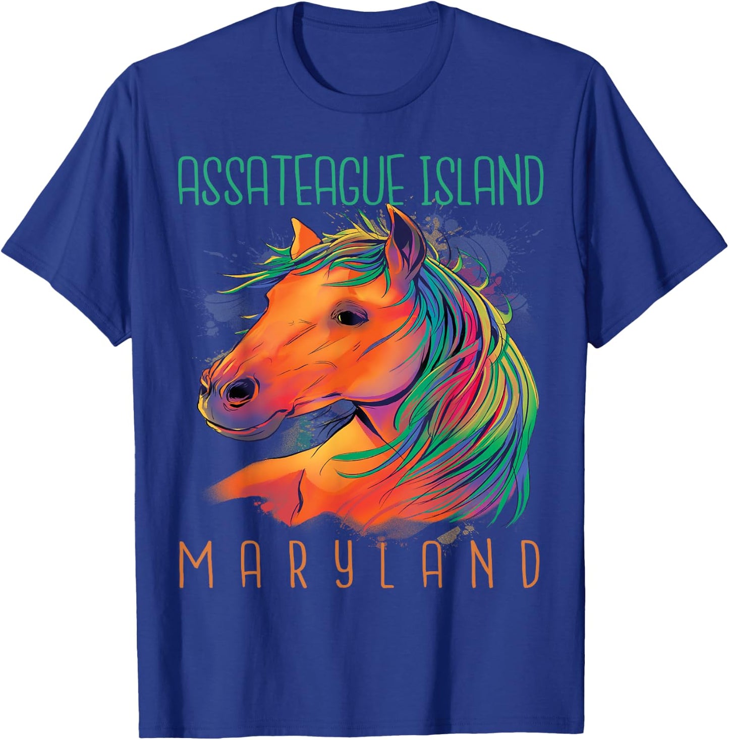 Colorful Horse Assateague Island Maryland Riding Souvenir T-Shirt - T-Shirt | Royal