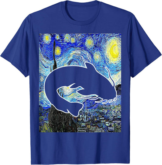 Catfish Starry Night Catfish Fishing Van Gogh Painting T-Shirt - T-Shirt | Royal