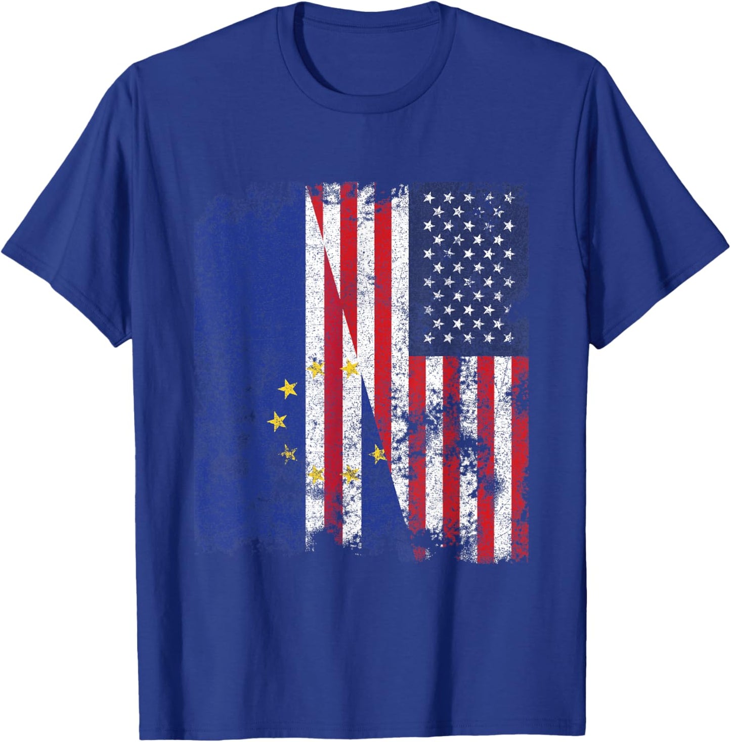 Cape Verde USA Flag Distressed - Half American T-Shirt - T-Shirt | Royal