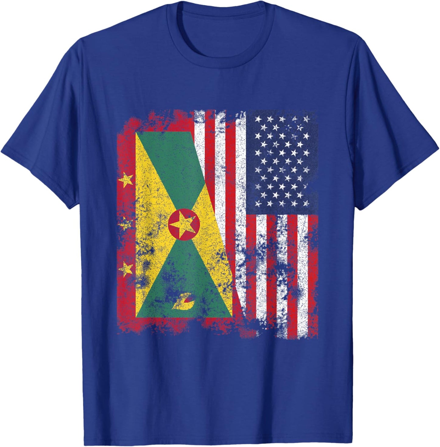 Grenada USA Flag Distressed - Half American T-Shirt - T-Shirt | Royal