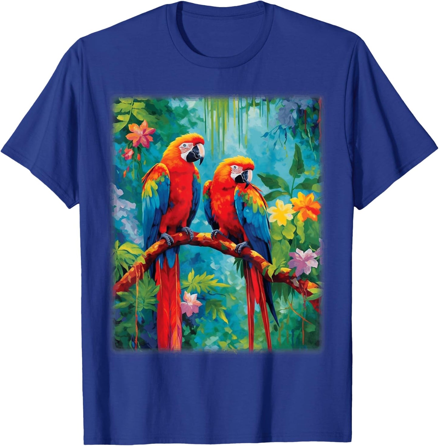 Colorful Parrots Rain Forest Jungle Macaw Parrot Men Women T-Shirt - T-Shirt | Royal