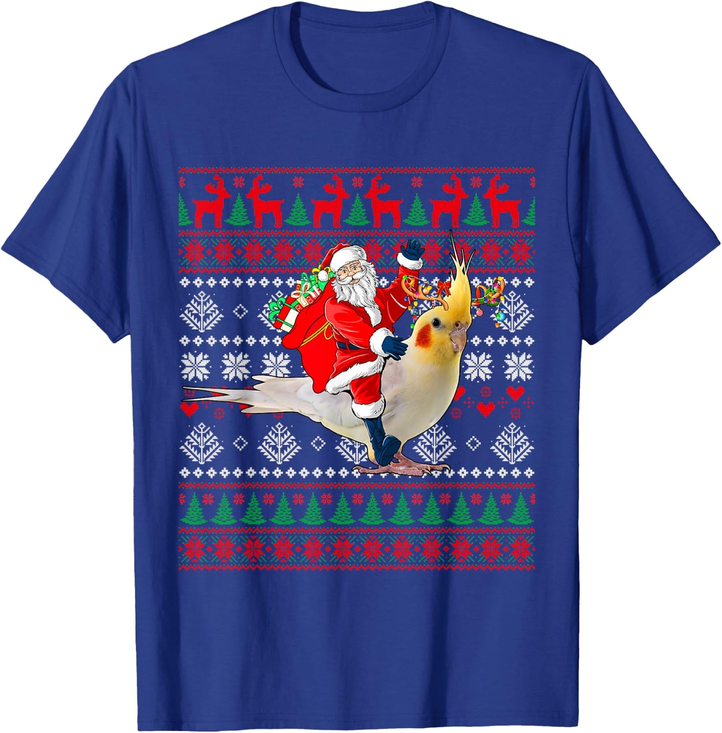 Santa Riding Reindeer Cockatiel Christmas Costume Bird Lover T-Shirt - T-Shirt | Royal