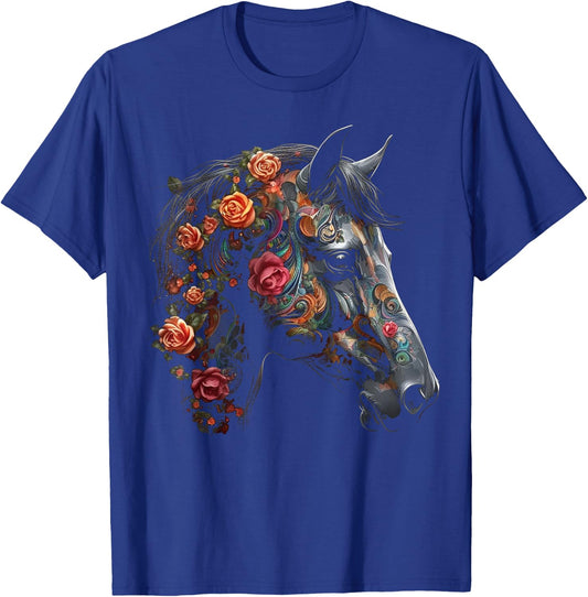 Horse Flowers Riding Horse Motif – Art Horse T-Shirt - T-Shirt | Royal