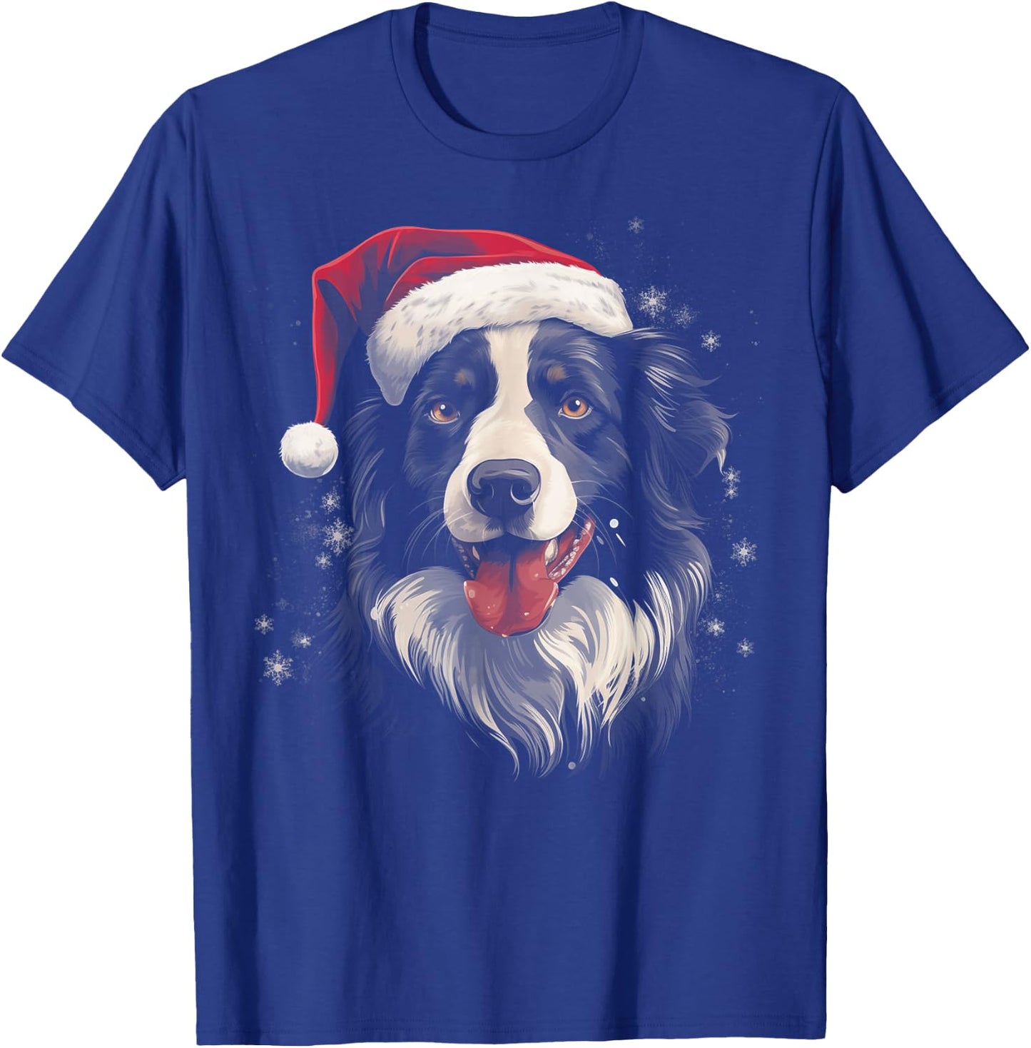 Border Collie Dog Funny Christmas Santa Hat Tree Matching T-Shirt - T-Shirt | Royal
