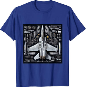 F-14 Tomcat Fighter Jet Anatomy Blueprint Military Aviation T-Shirt - T-Shirt | Royal