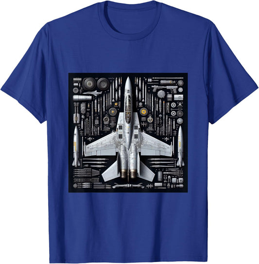F-14 Tomcat Fighter Jet Anatomy Blueprint Military Aviation T-Shirt - T-Shirt | Royal