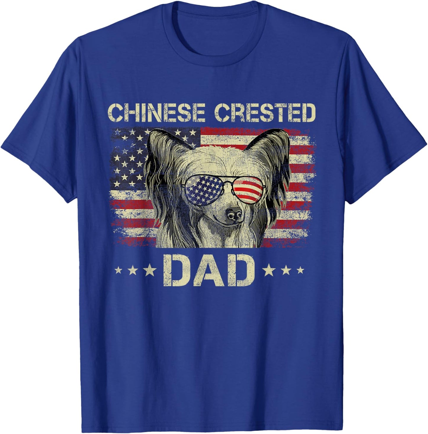 Chinese Crested Dad Dog Lovers American Flag 4th Of July Women Men T-Shirt - T-Shirt | Royal