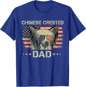 Chinese Crested Dad Dog Lovers American Flag 4th Of July Women Men T-Shirt - T-Shirt | Royal