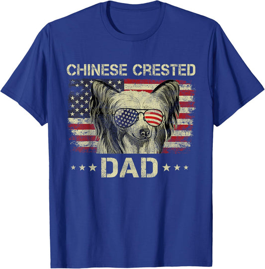 Chinese Crested Dad Dog Lovers American Flag 4th Of July Women Men T-Shirt - T-Shirt | Royal