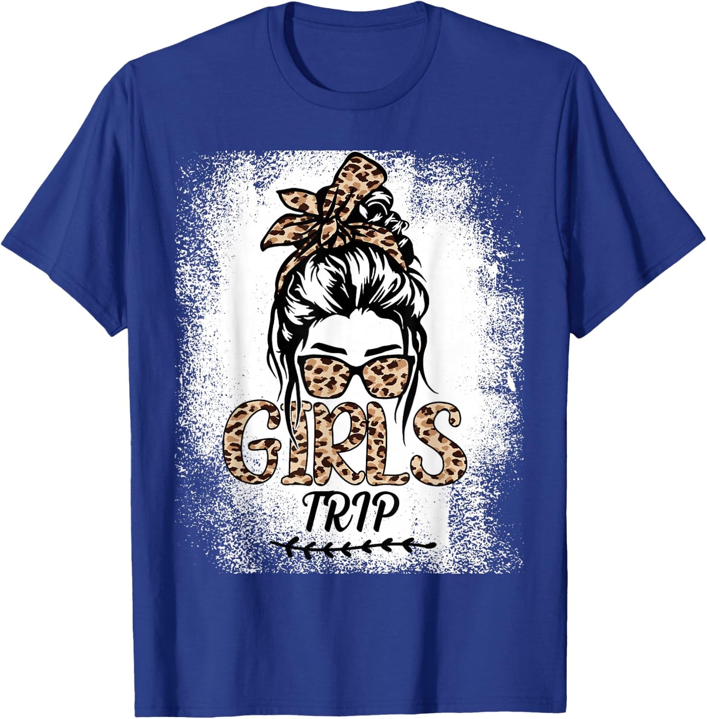 Girls Trip 2026 Messy Bun Leopard Best Friend Summer Party T-Shirt - T-Shirt | Royal