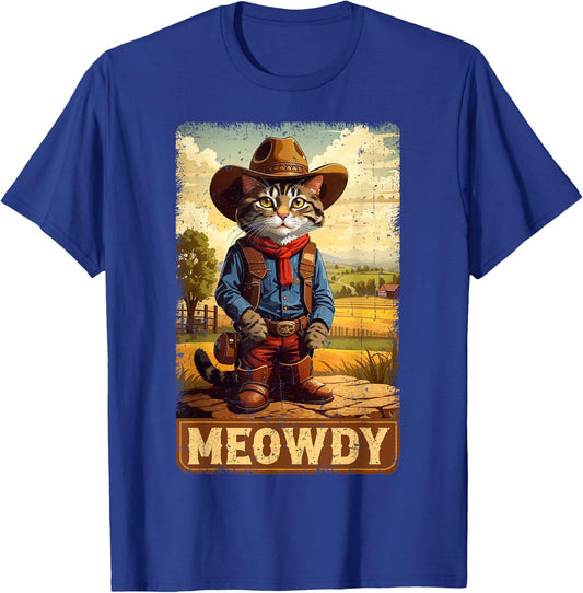 Meowdy Funny Country Side Cat Hat Vintage Cowboy Cat T-Shirt - T-Shirt | Royal