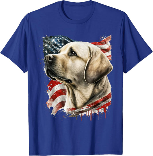 Yellow Lab with The American Flag T-Shirt - T-Shirt | Royal
