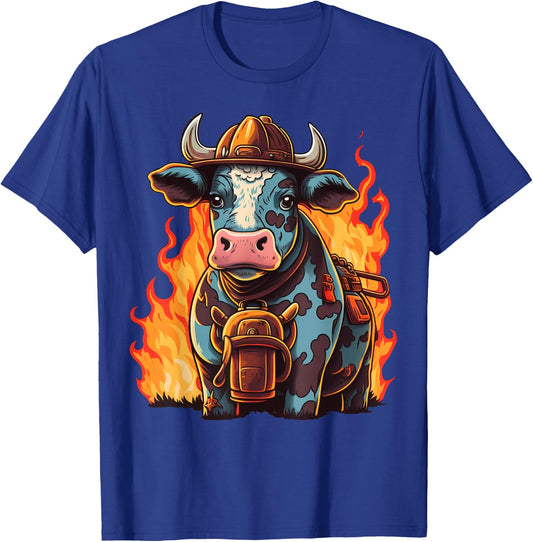 Cattle Fireman on Firefighter Cow T-Shirt - T-Shirt | Royal
