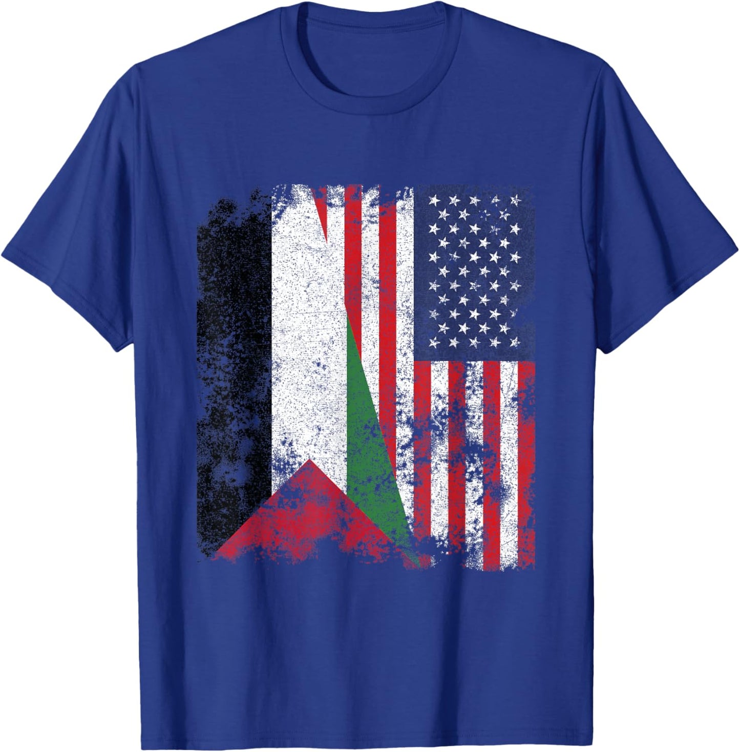 Palestine USA Flag Distressed - Half American T-Shirt - T-Shirt | Royal