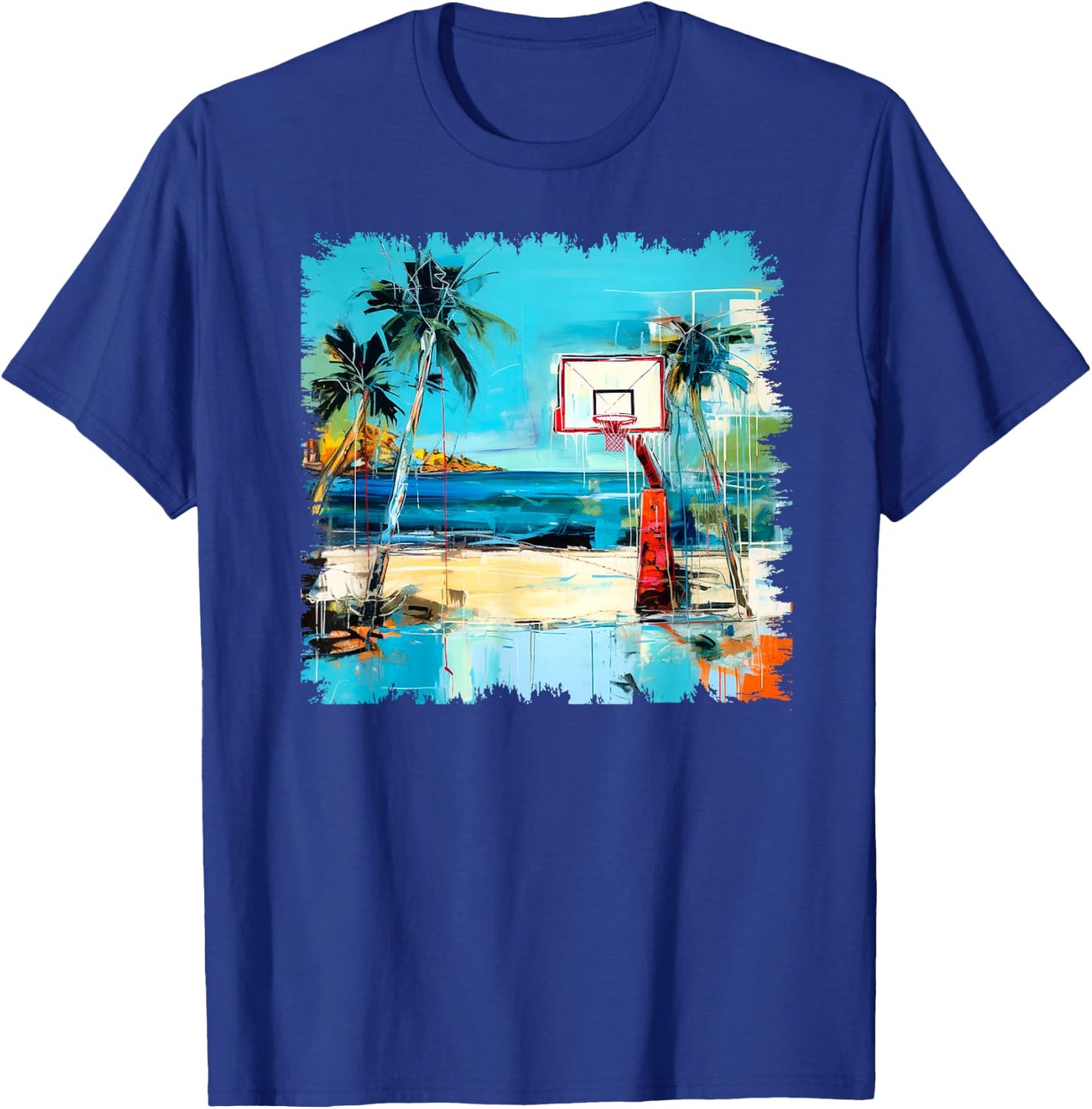 Basketball Hoop Tropical Sea Beach Stylish Street Art Design T-Shirt - T-Shirt | Royal