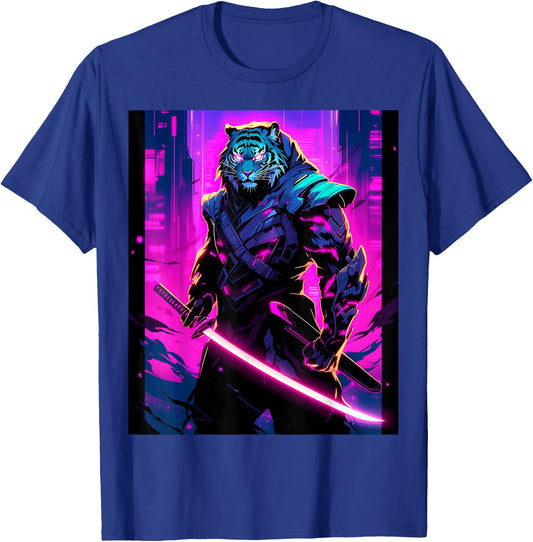 Night's Warrior: Featuring a Tiger Samurai in the Darkness T-Shirt - T-Shirt | Royal