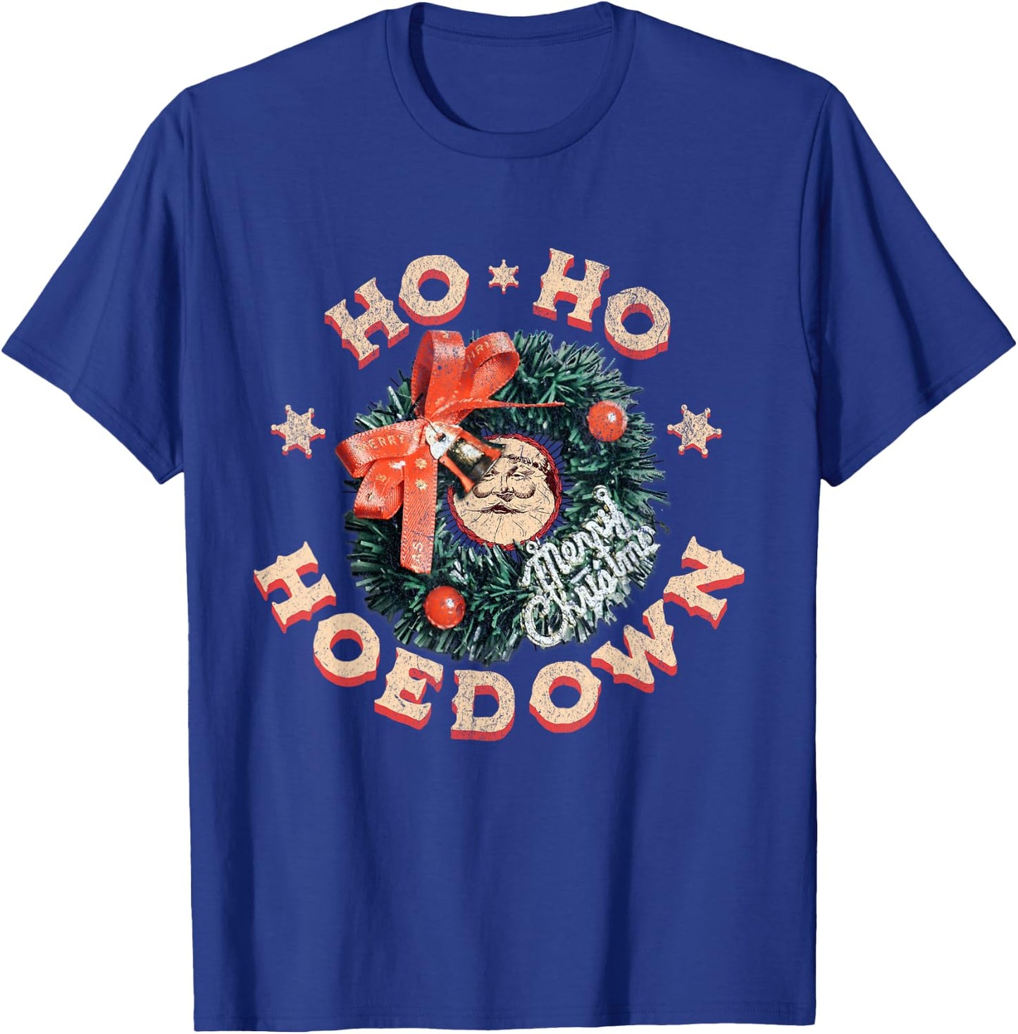 Ho Ho Hoedown Santa Jingle Bells Vintage Western Christmas T-Shirt - T-Shirt | Royal