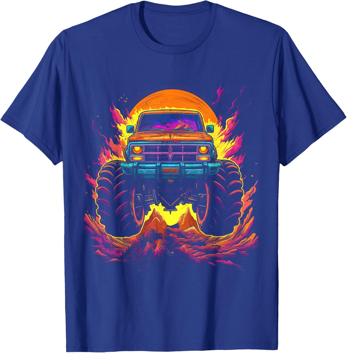 Retro Vintage Monster Truck Retro Sunset Monster Truck Boys T-Shirt - T-Shirt | Royal