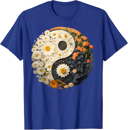 Floral Taoism Yin Yang Symbol on Flower Taijitu Yin Yang T-Shirt - T-Shirt | Royal