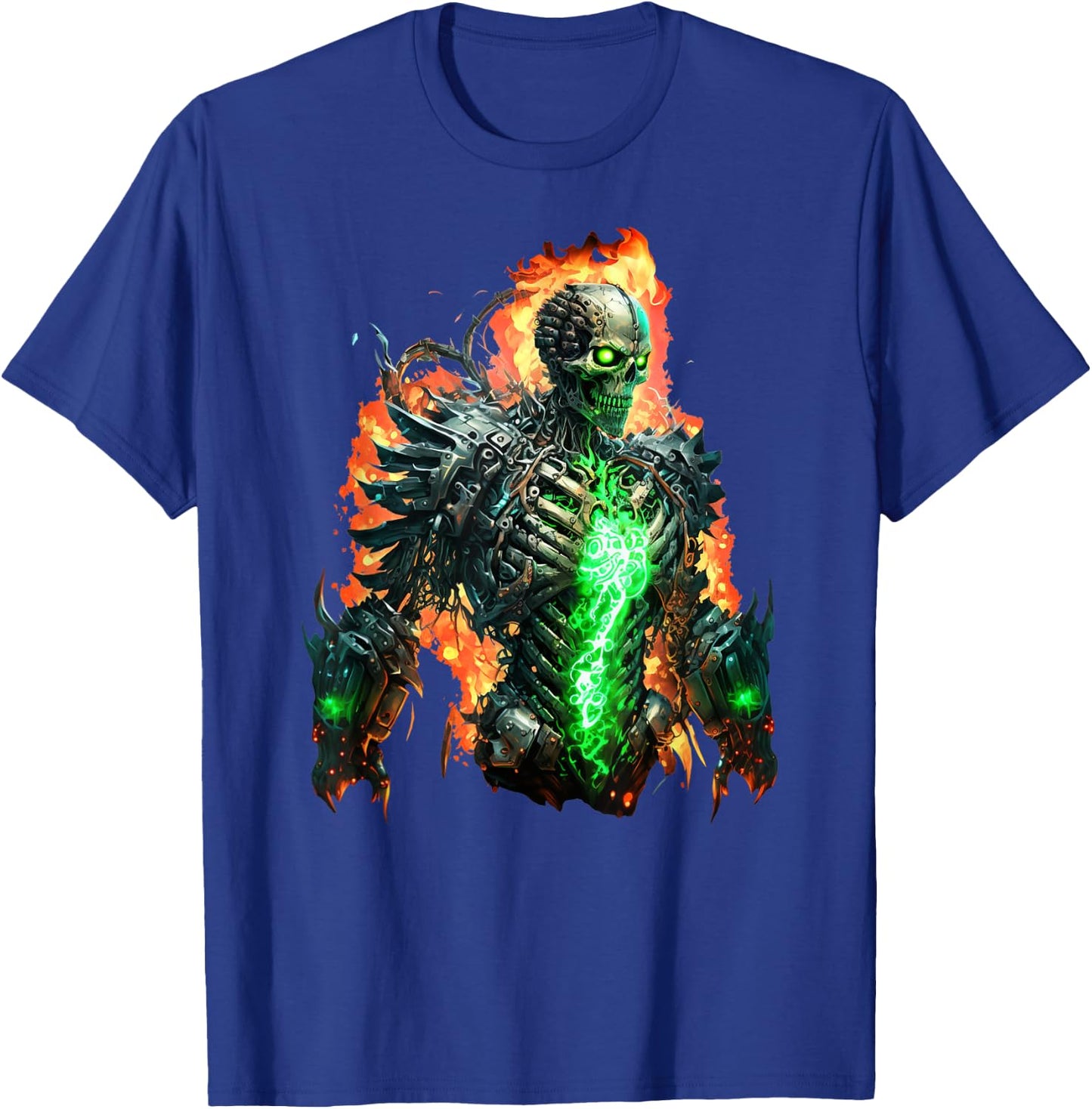 Flaming Skeleton Cyborg Graphic T-Shirt - T-Shirt | Royal