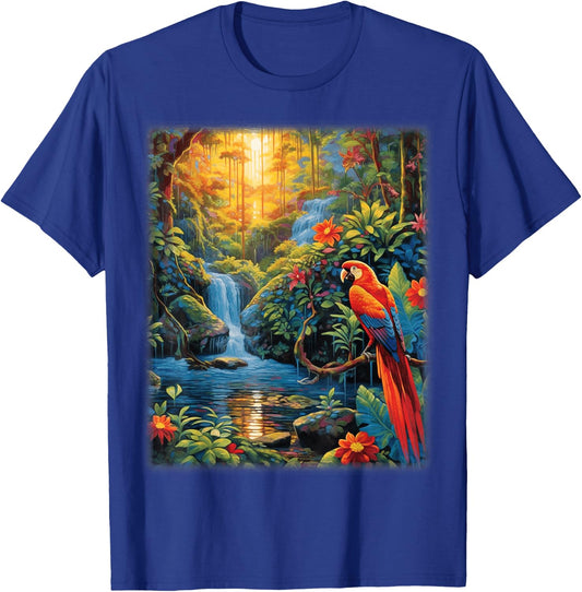 Colorful Parrots Rain Forest Jungle Macaw Parrot Men Women T-Shirt - T-Shirt | Royal