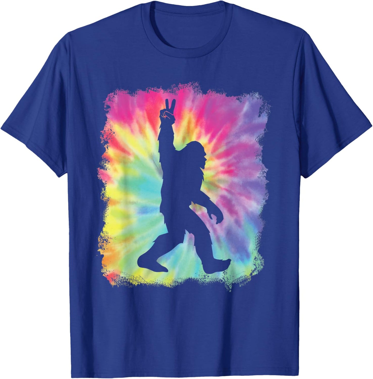 Bigfoot Sasquatch Peace Big Foot Squatch Tie Dye Rainbow T-Shirt - T-Shirt | Royal