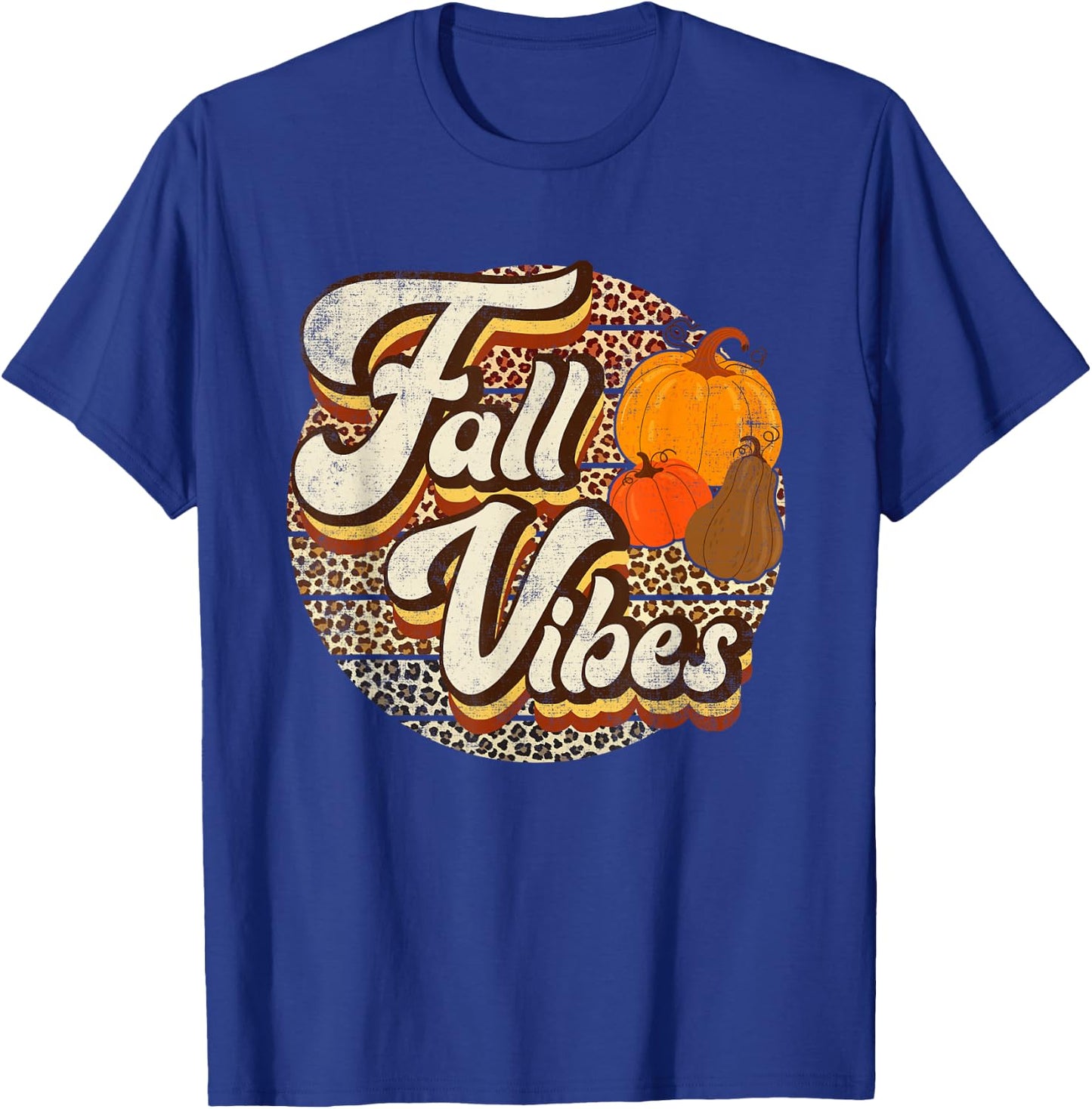 Retro Groovy Fall Vibes Leopard Thanksgiving Autumn T-Shirt - T-Shirt | Royal