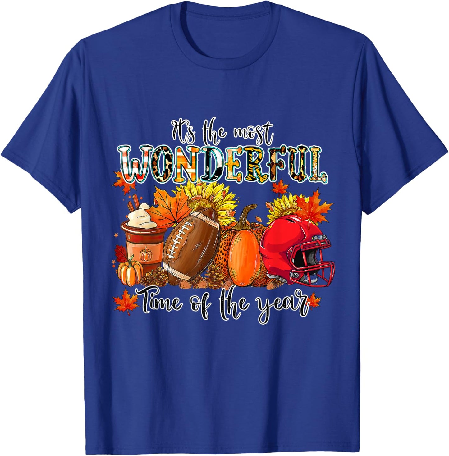 Fall Pumpkin Football It's Most Wonderful Time of The Year T-Shirt - T-Shirt | Royal