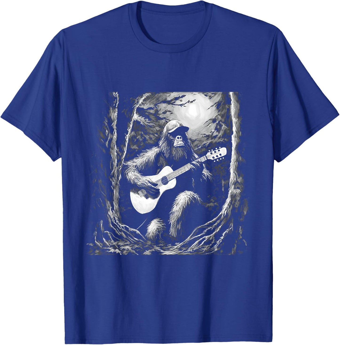 Bigfoot Playing Acoustic Guitar Funny Sasquatch Big Foot T-Shirt - T-Shirt | Royal