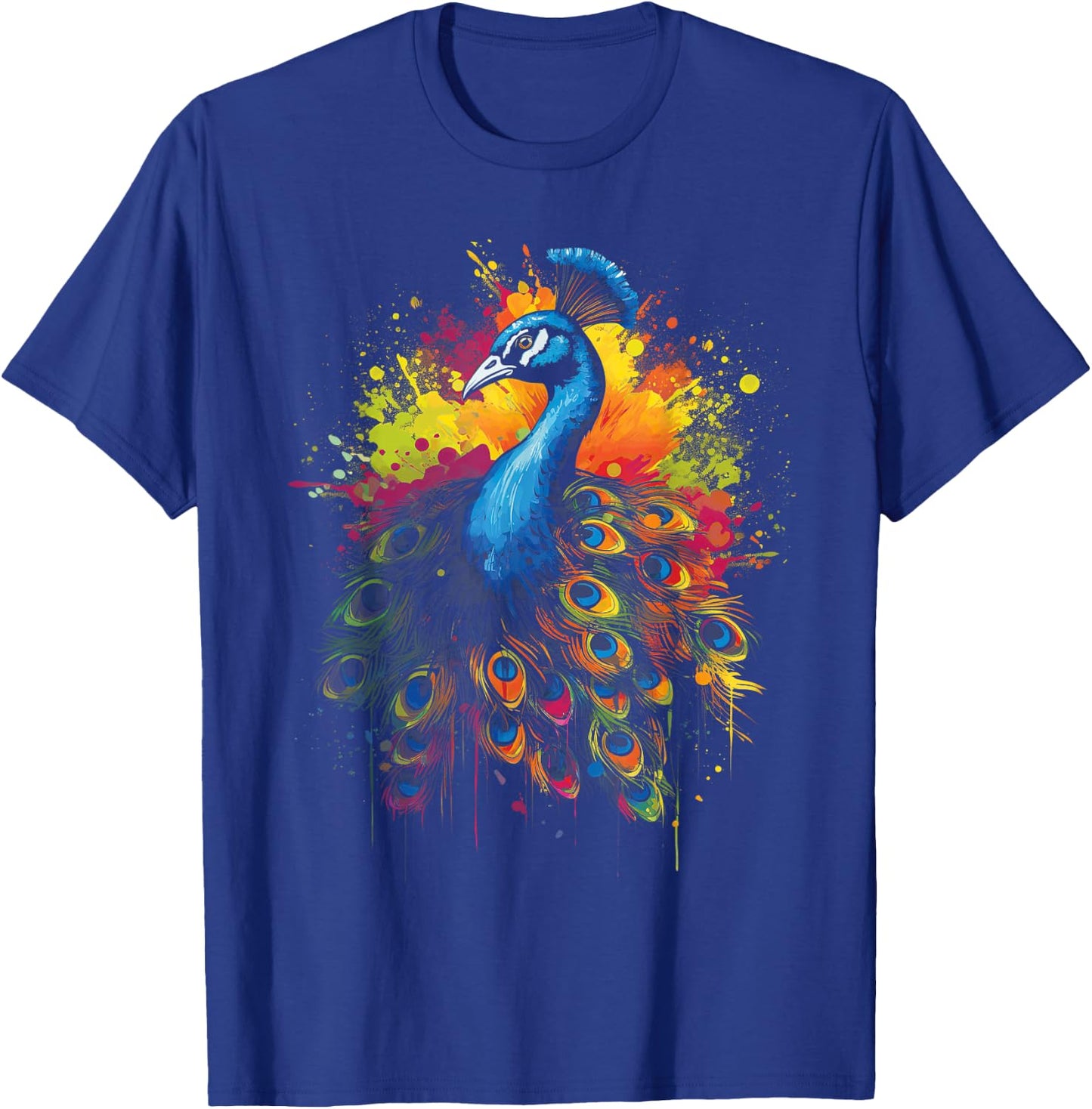 Colorsplash Artwork Peacock Bird Multicolor T-Shirt - T-Shirt | Royal