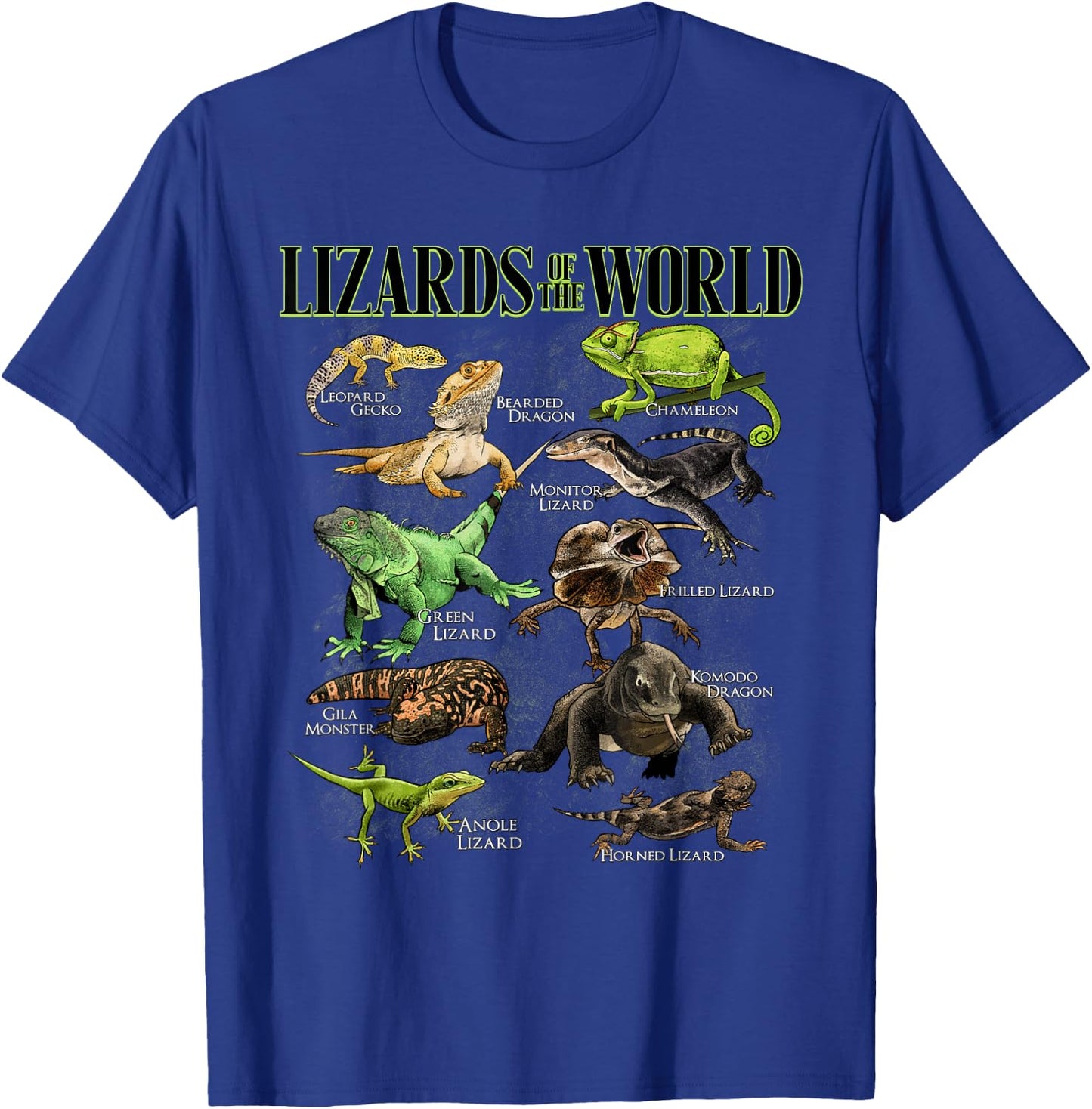 Lizard Animals of the World Educational Reptile Lizard Lover T-Shirt - T-Shirt | Royal