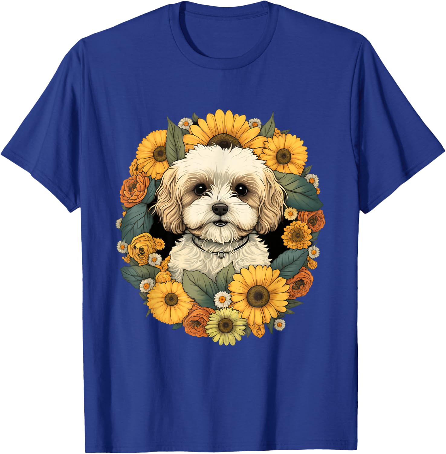 Sunflower Hippie Floral Cavachon Dog T-Shirt - T-Shirt | Royal