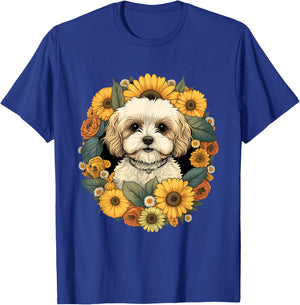 Sunflower Hippie Floral Cavachon Dog T-Shirt - T-Shirt | Royal