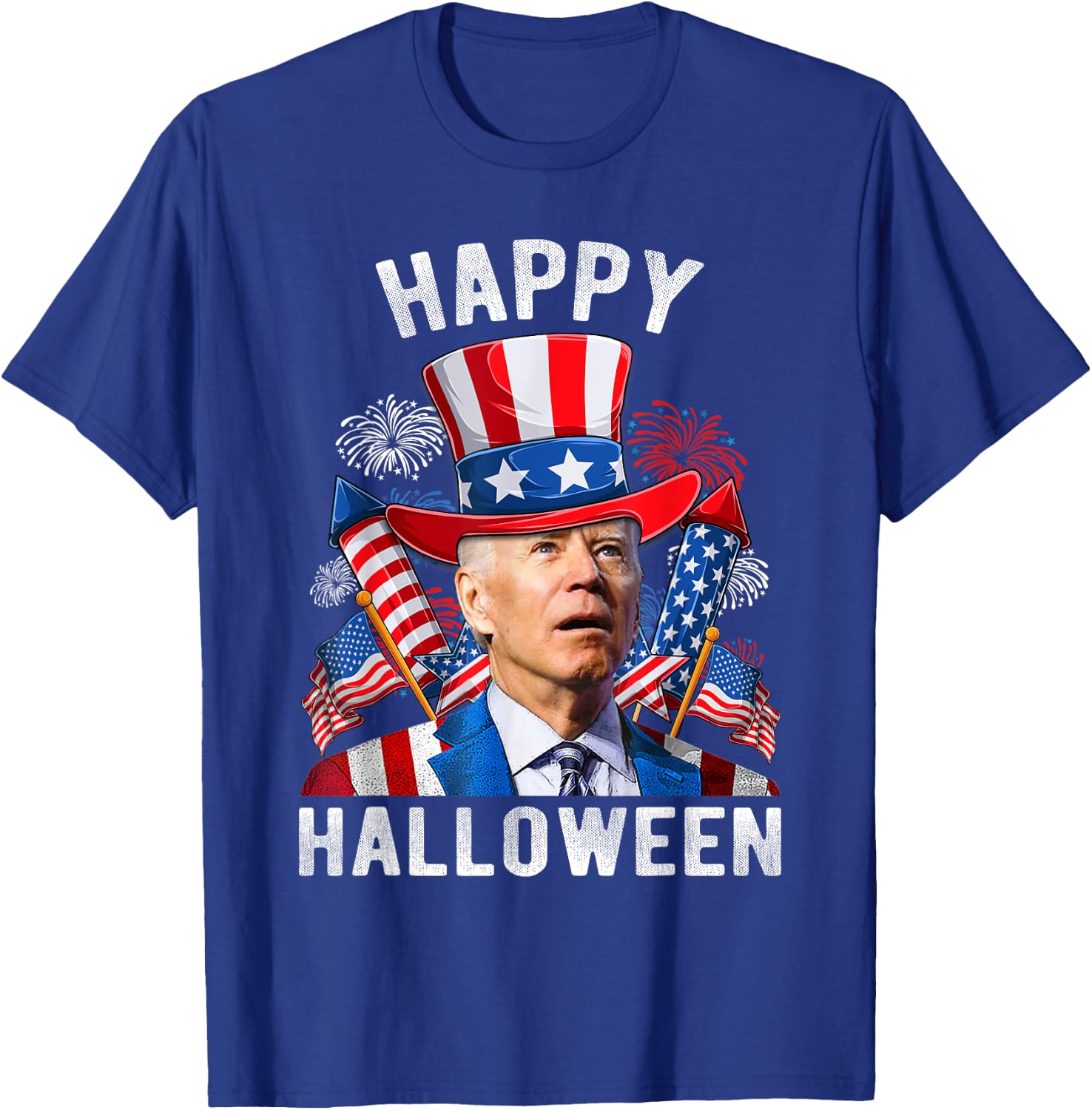 Happy Halloween Funny Joe Biden 4th Of July Firework US Flag Women Kids Men T-Shirt - T-Shirt | Royal