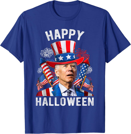 Happy Halloween Funny Joe Biden 4th Of July Firework US Flag Women Kids Men T-Shirt - T-Shirt | Royal