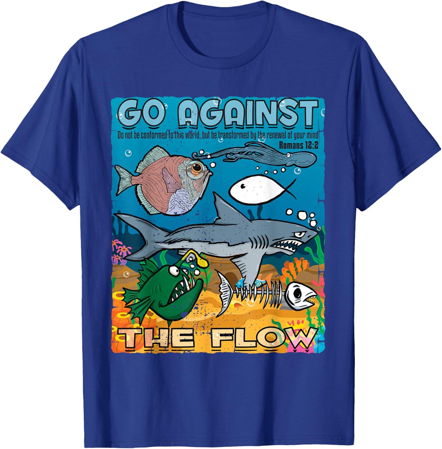 Go Against The Flow Christian Gospel Fish & Woman T-Shirt - T-Shirt | Royal