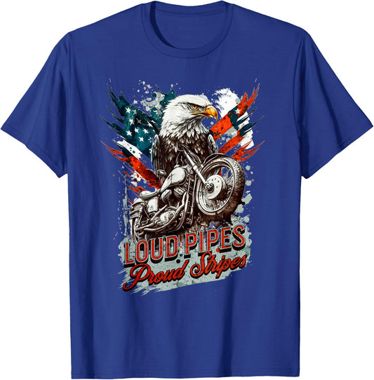 Patriotic Old Biker American US Flag Vintage Motorcycle Men T-Shirt - T-Shirt | Royal