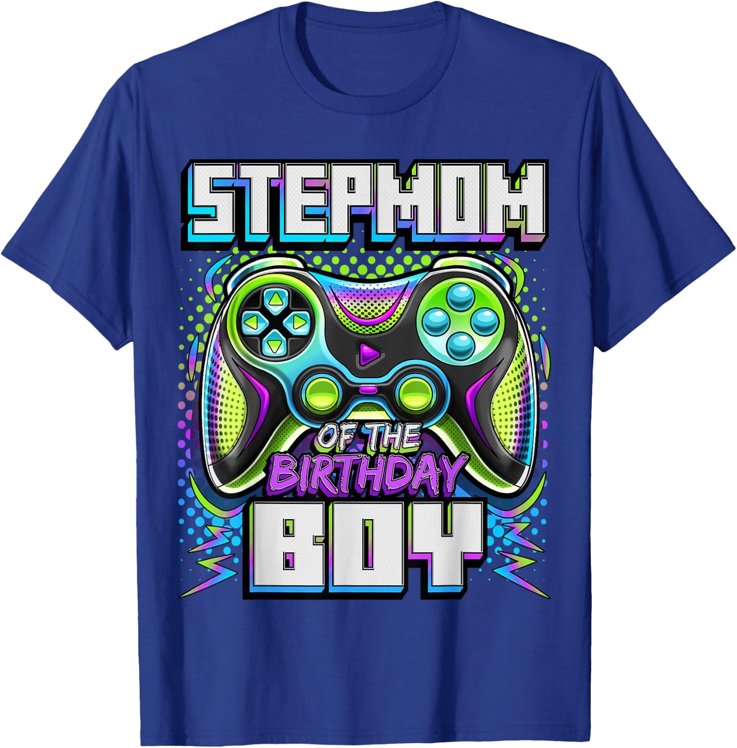 Stepmom of the Birthday Boy Matching Family Video Game Party T-Shirt - T-Shirt | Royal